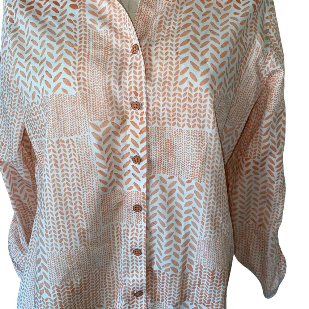 Chico's Patchwork Pattern Peach Roll Tab Button D… - image 4